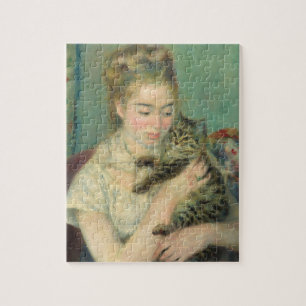 Frau mit einer Katze von Renoir Kunst Puzzle