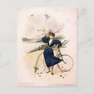 Frau mit Fahrrad am Riverside Drive, New York Postkarte