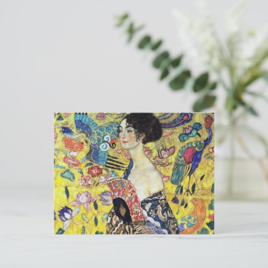Frau mit Fan durch Gustav Klimt Postkarte (Stehend Vorderseite)