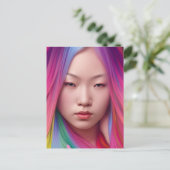 Frau mit farbenfrohen Haaren Postkarte (Stehend Vorderseite)