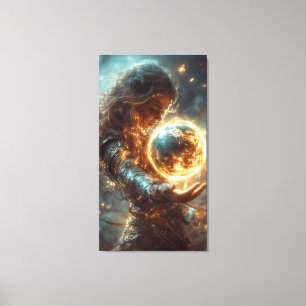 Frau mit Feuer-Orb-Canvas-Print Leinwanddruck