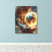Frau mit Feuer-Orb-Canvas-Print Leinwanddruck (Insitu (Holzboden))