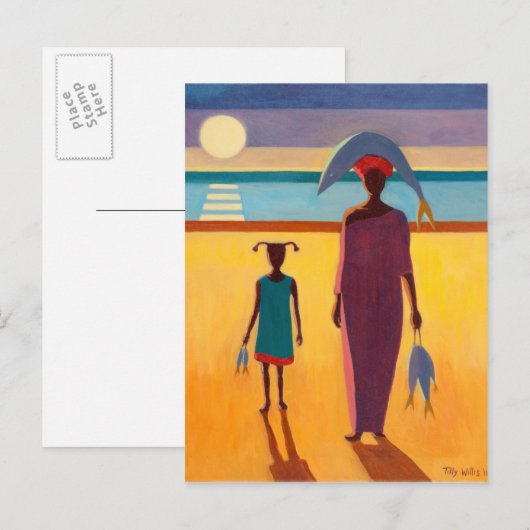 Frau mit Fisch Postkarte (Vorne/Hinten)