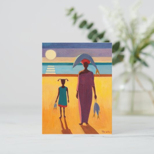 Frau mit Fisch Postkarte (Stehend Vorderseite)