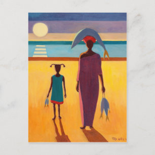 Frau mit Fisch Postkarte