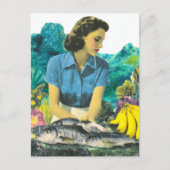 Frau mit Fisch und Bananen Postkarte (Vorderseite)