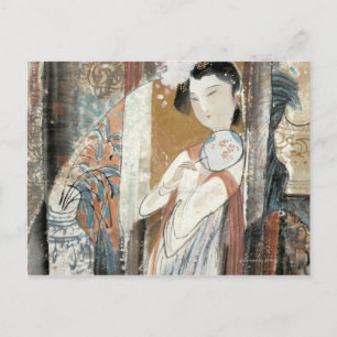 Frau mit Floral Hairpin Postkarte