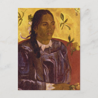 Frau mit Gardenia von Paul Gauguin Postkarte