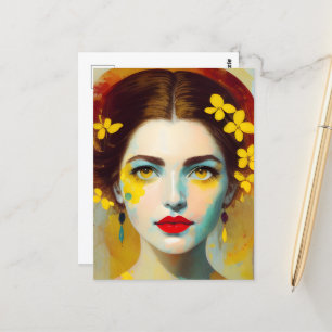 Frau mit gelben Blumen Postkarte