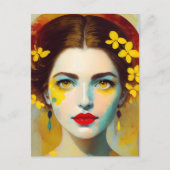 Frau mit gelben Blumen Postkarte (Vorderseite)