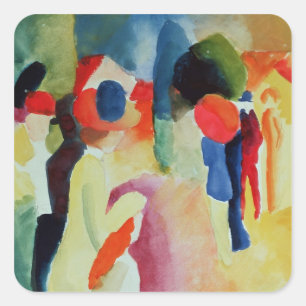 Frau mit Gelbweste, 1913 Quadratischer Aufkleber