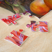 Frau mit gemischten Früchten und Blumendekor Puzzle (Seite)