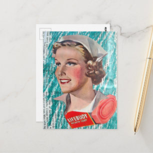 Frau mit Gesundheitsseife aus einer Collage der 19 Postkarte