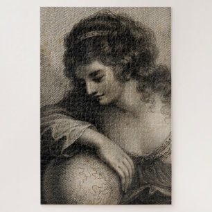 Frau mit Globus Vintage Puzzle
