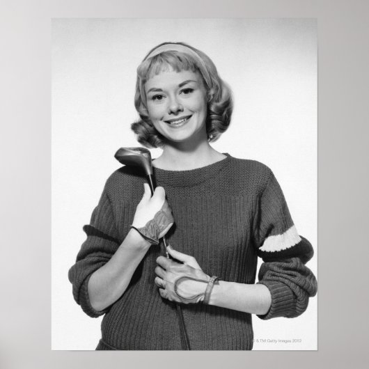Frau mit Golfschläger Poster (Vorne)