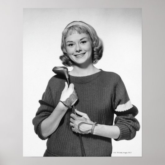 Frau mit Golfschläger Poster (Vorne)