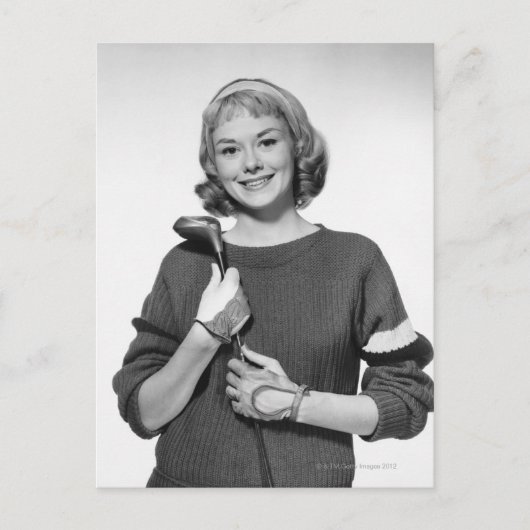 Frau mit Golfschläger Postkarte (Vorderseite)