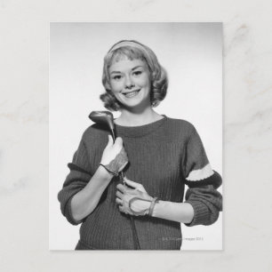 Frau mit Golfschläger Postkarte