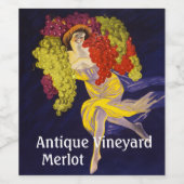 FRAU MIT GRAPEN, VINEYARD HARVEST Jugendstil Weinetikett (Einzelnes Label)