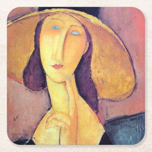 Frau mit Großhut, Modigliani Rechteckiger Pappuntersetzer (Vorderseite)