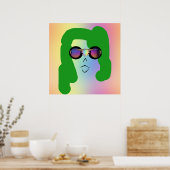 Frau mit grünem Haar + Sonnenbrille Poster (Küche)
