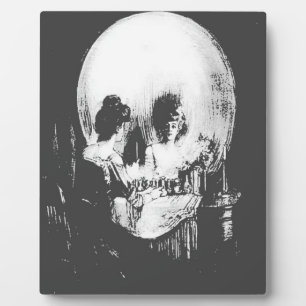 Frau mit Halloween-Reflektion im Spiegel Fotoplatte