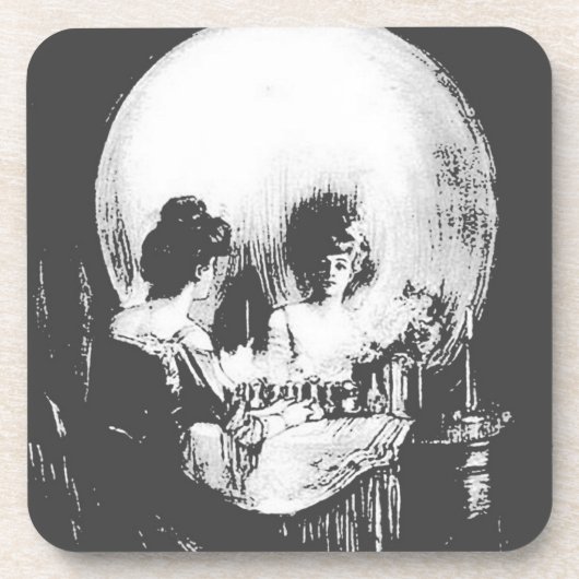 Frau mit Halloween-Reflektion im Spiegel Untersetzer (Vorderseite)