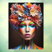 Frau mit hellem Make-up und Blume-Kronen Fensteraufkleber (Blatt 3)