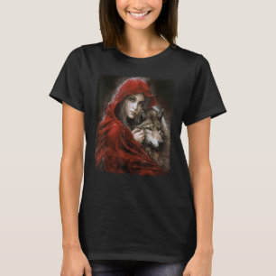 Frau mit Hood in Rot und Grau Wolf Fantasy Paint T-Shirt