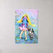 Frau mit Hund in Regen Canvas Print Herbst Leinwanddruck (Vorderseite)