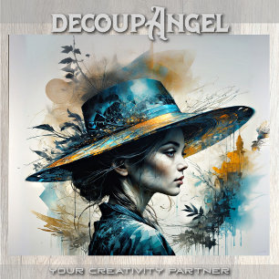 Frau mit Hut - Entcoupage - Seidenpapier