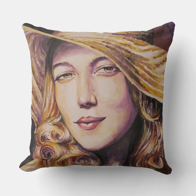 Frau mit Hut Kissen (Vorderseite)