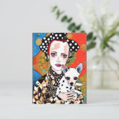 Frau mit ihrem hübschen Gepunkteten Hund Postkarte (Stehend Vorderseite)