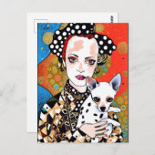 Frau mit ihrem hübschen Gepunkteten Hund Postkarte (Vorne/Hinten)