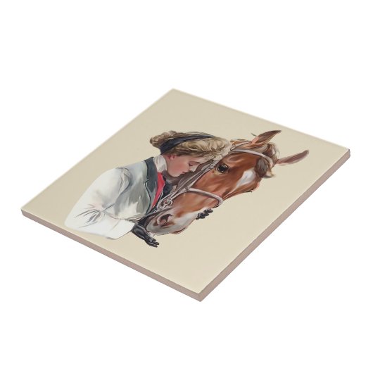 Frau mit ihrem Lieblingspferd Fliese (Seite)