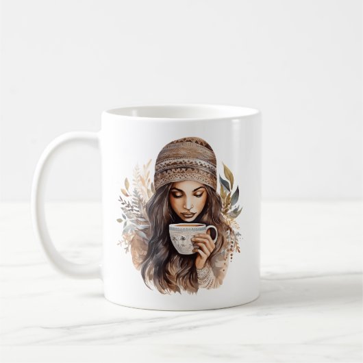 Frau mit Kaffeetasse Illustration Gemütlicher Wint (Links)