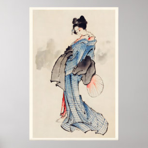 Frau mit Karo-Design-Kimono japanische Kunst Poster
