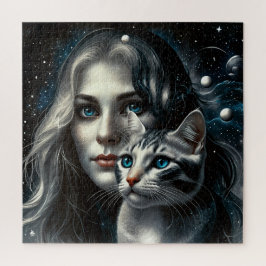 Frau mit Katze Puzzle