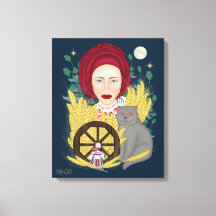 Frau mit Katze. Ukrainisch Stretched Canvas Print