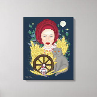 Frau mit Katze. Ukrainisch Stretched Canvas Print Leinwanddruck