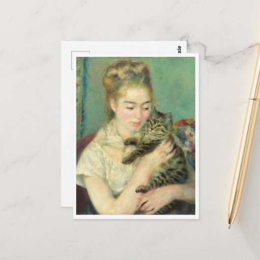 Frau mit Katze von Auguste Renoir Postkarte (Vorderseite/Rückseite Beispiel)