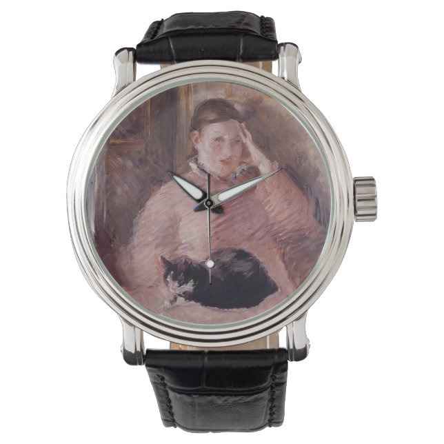 Frau mit Katze (von Edouard Manet) Armbanduhr (Vorderseite)