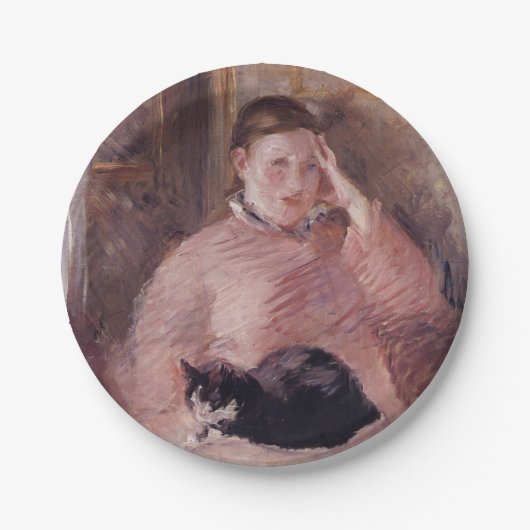 Frau mit Katze (von Edouard Manet) Pappteller (Vorderseite)
