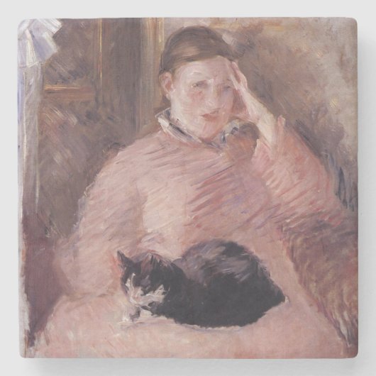 Frau mit Katze (von Edouard Manet) Steinuntersetzer (Vorderseite)