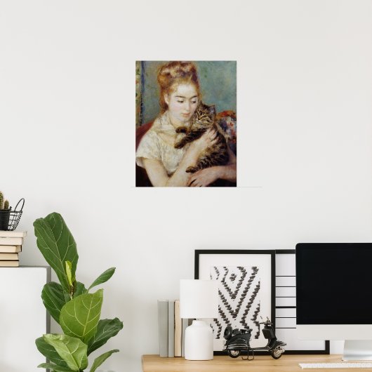 Frau mit Katze von Pierre-Auguste Renoir Poster (Heimbüro)