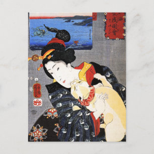 Frau mit Katze von Utagawa Kuniyoshi 歌川国芳 Postkarte