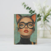Frau mit Katzenohren Postkarte (Stehend Vorderseite)