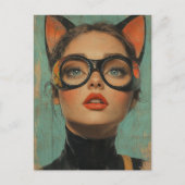 Frau mit Katzenohren Postkarte (Vorderseite)
