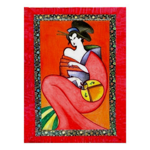 Frau mit Kimono-Print Poster