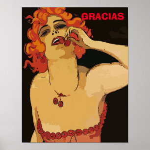 Frau mit Kirschen, Vino Poster